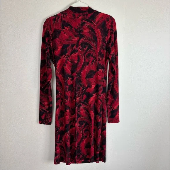 Norma Kamali Faux Wrap Dress Size Large Knee Length LS Red Black Stretch Career - Picture 2 of 5